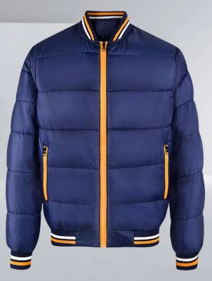 Navy Blue Gold White Trim Puffer Jacket
