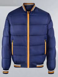 Navy Blue Gold White Trim Puffer Jacket